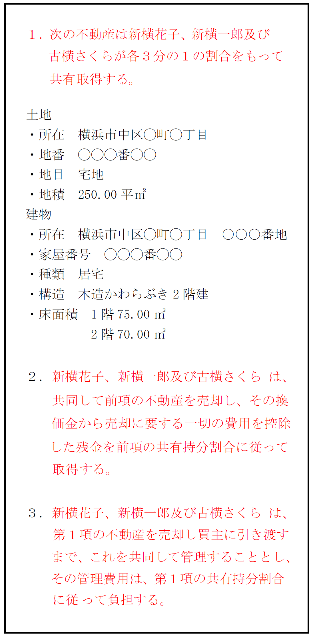 透過分割の遺産分割文例集