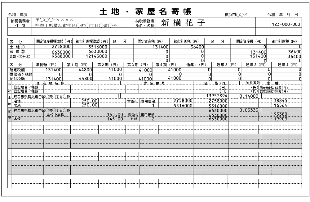 名寄帳の見本