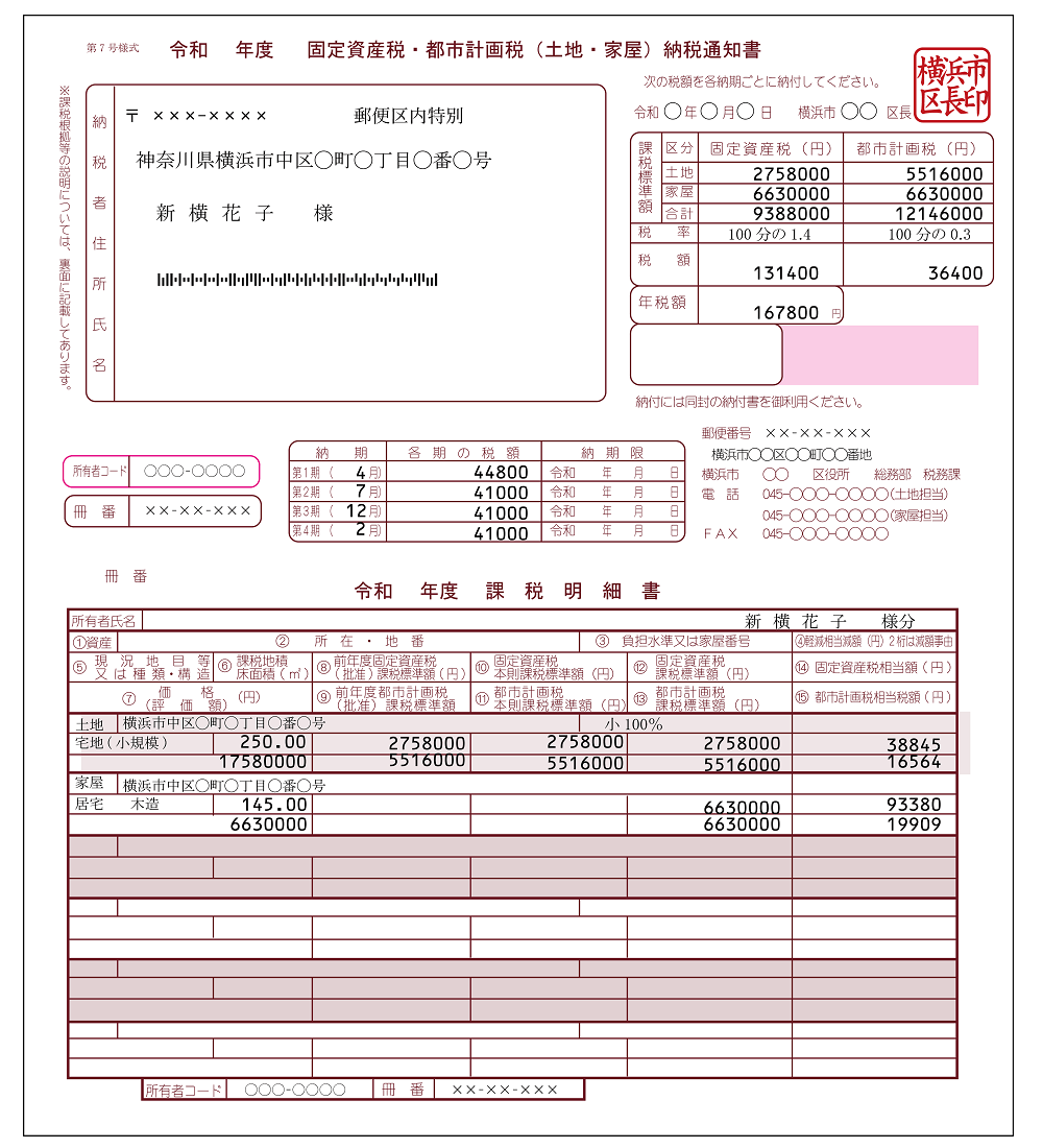 固定資産税、通知書明細書